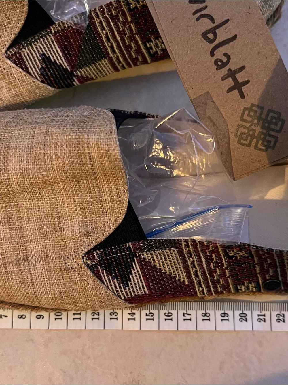 UNISEX VIRBLATT slip-on shoes. Tan Canvas with Patterned Trim. NWT